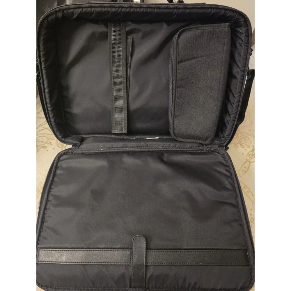 Case Tek Black Leather Laptop Briefcase Messenger Bag w/ Strap Organizer USA